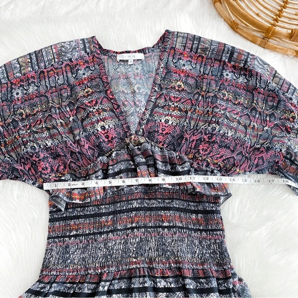 IRO Tulsa Printed Silk Tiered Mini Dress Snake Print Smocked Ruffle - Picture 9 of 11